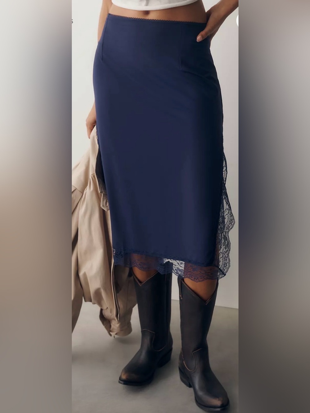 Anthropologie Lace Trim Midi Skirt